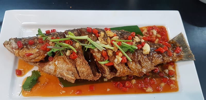 Fresh Seabass served with chillis